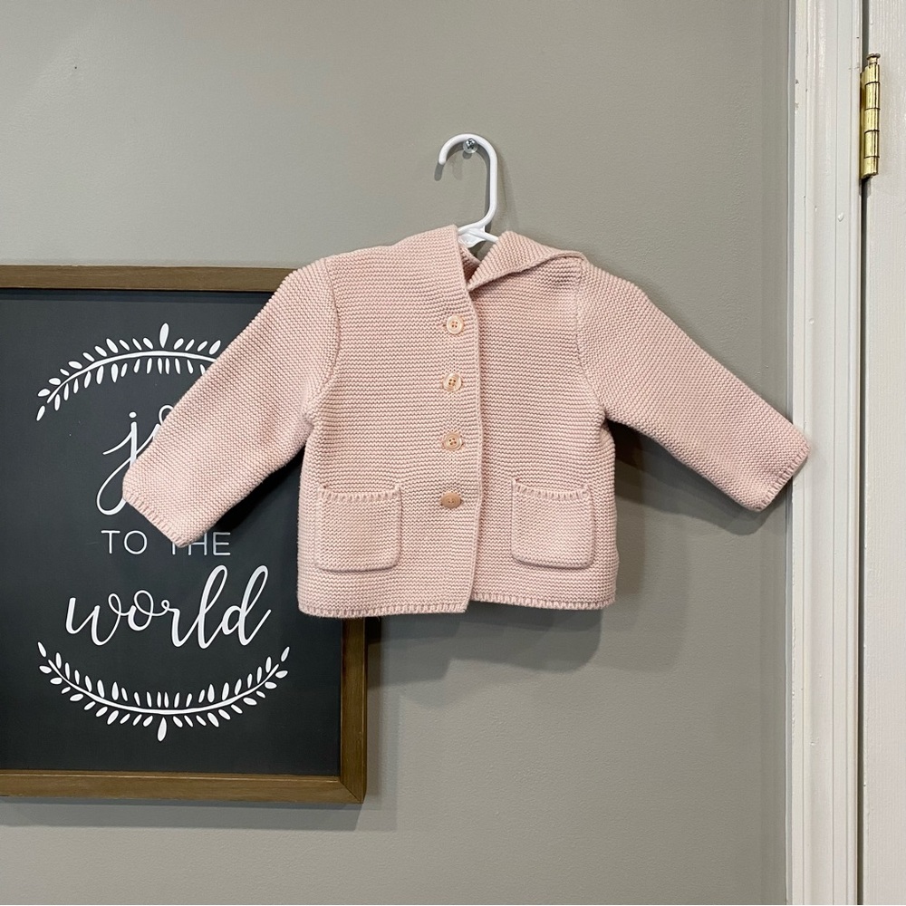 Baby Gap Knit Crochet Baby Bear Garter Cardigan Baby Girl Pink 12-18 Months